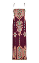 Bohemian Embroidered Print Strappy Midi Dress