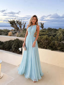 Elegant Hollow Back Sleeveless Pleated Maxi Dress