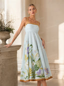 Unique Floral Print Linen Midi Dress