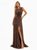 Elegant Draped Ruched High Slit Party Maxi Dress