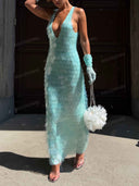 Elegant V-Neck Sequined Maxi Dress