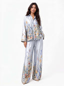 Elegant Floral Print Satin Shirt & Wide Leg Pants Set