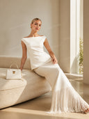 Elegant Satin Fringe Hem Skirt Two-Piece Set