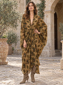 Paisley Print Deep V-Neck Draped Maxi Dress