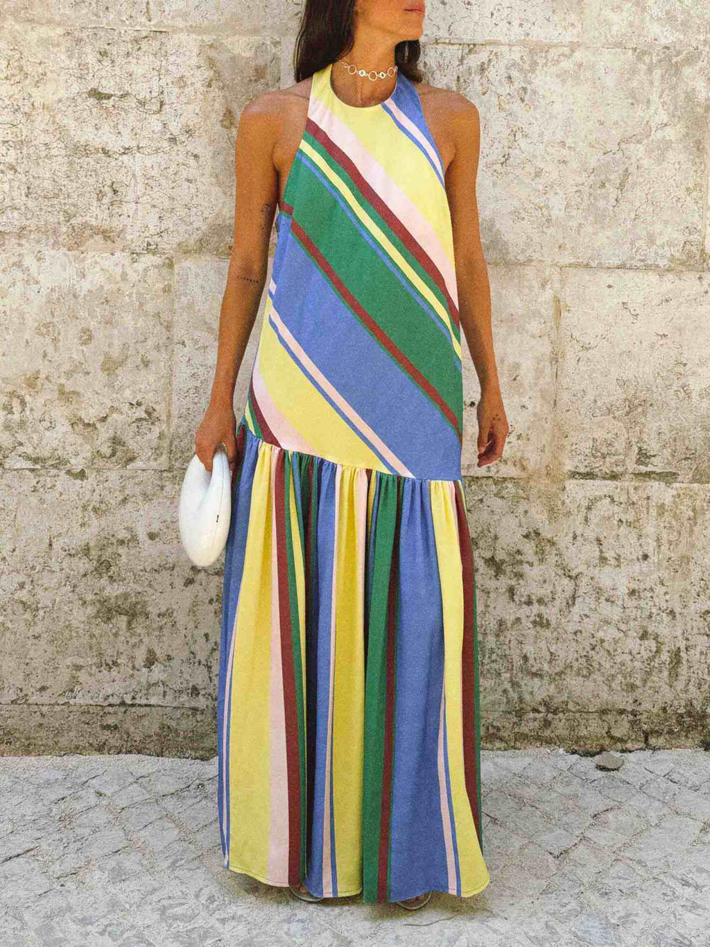 Colorful Stripe Halter Maxi Dress