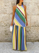 Colorful Stripe Halter Maxi Dress