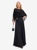 Elegant Chiffon Cape Top & Wide-Leg Pants Two-Piece Set