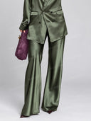 Satin Double Breasted Blazer & Wide Leg Pants Two Piece Set