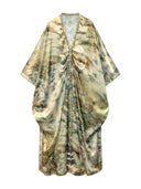 Elegant Tie-Dye Glossy Satin Kaftan Maxi Dress