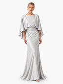 Boat Neck Backless Pleated Maxi Dress