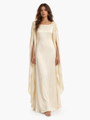 Boat Neck Cape Sleeve Satin Maxi Dress
