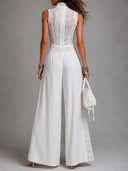 Lace Panel Wide Leg White Jumpsuit