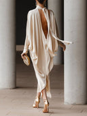 Elegant Satin Batwing Sleeve Kaftan Maxi Dress