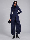 Pinstripe Hooded Tailored Blazer