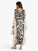 Elegant Zebra Print V-Neck Kaftan Maxi Dress