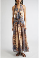 Chapel Floral Halter Backless Maxi Dress