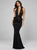 Lace Halter Bodysuit & Mermaid Maxi Skirt Two Piece Set
