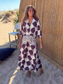 Casual Abstract Plaid Print Kimono Sleeve Maxi Dress