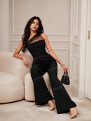 Elegant Mesh Panel One-Shoulder Jumpsuit