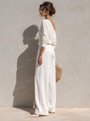 Off Shoulder Knit Top & Wide Leg Pants Set