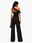 Elegant Mesh Panel One-Shoulder Jumpsuit