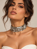 Layered Sequin Disc Statement Choker Necklace