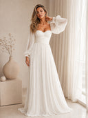 Bohemian Pleated Waist Puff Sleeve Chiffon Maxi Dress