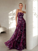 Elegant Abstract Print Ruched Spaghetti Strap Maxi Dress