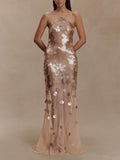 Elegant Iridescent Sequin Halter Neck Evening Maxi Dress