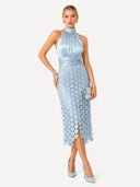 Elegant Circular Embroidery Cutout Midi Dress