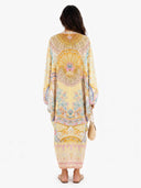 Retro Colorful Floral Print Silk-Feel Kaftan Maxi Dress