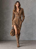 Belted Suede Shirt Mini Dress