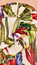 Tropical Botanical Print Strapless Dress