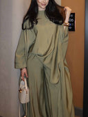 Elegant Satin Batwing Sleeve Top Two-Piece Set