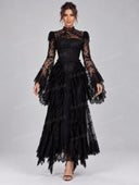 Elegant High Neck Lace Bell Sleeve Maxi Dress