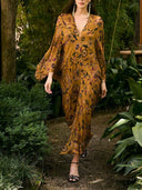 Exquisite Floral V-Neck Asymmetric Midi Dress