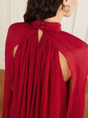 Exquisite Feather Trim Chiffon Cape Maxi Dress