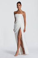 Strapless Pleated Slit Maxi Dress