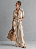 Minimalist Relaxed Button-Up Shirt & Drawstring Wide Leg Pants Set