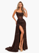 Glamorous Strapless Sequin High Slit Maxi Dress