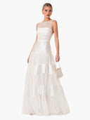 Elegant Sleeveless Layered Tulle Satin Pleated Maxi Dress