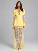 Tailored Blazer & Sheer Lace Maxi Skirt Set