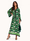 Emerald Oasis Scenic Print Tassel Maxi Dress