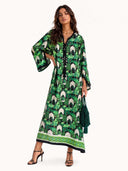 Emerald Oasis Scenic Print Tassel Maxi Dress