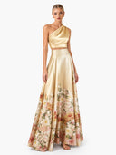 Elegant One-Shoulder Satin Crop Top & Floral Print Maxi Skirt Set