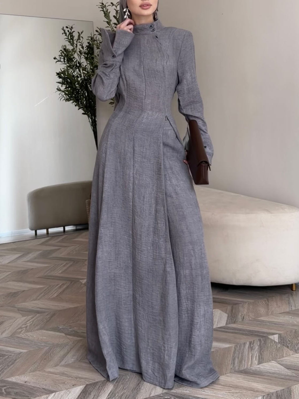 Elegant Stand Collar Long Sleeve Top & Pant Two-Piece Set