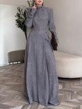 Elegant Stand Collar Long Sleeve Top & Pant Two-Piece Set