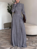 Elegant Stand Collar Long Sleeve Top & Pant Two-Piece Set