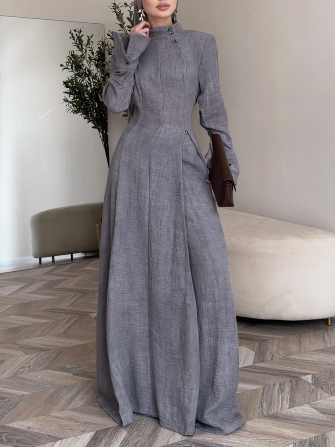 Elegant Stand Collar Long Sleeve Top & Pant Two-Piece Set