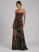 Retro Paisley Ruched Cami Maxi Dress